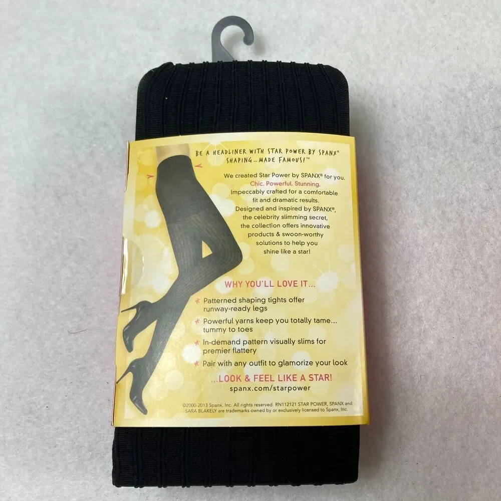 Star Power By Spanx Women's Size E Black Ribbed Row Shaping Tights Shapewear NWT